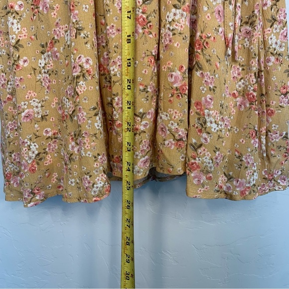 Camellia Brown V Neck Mini Floral Dress W/ Side Ties Size Large - Picture 9 of 12